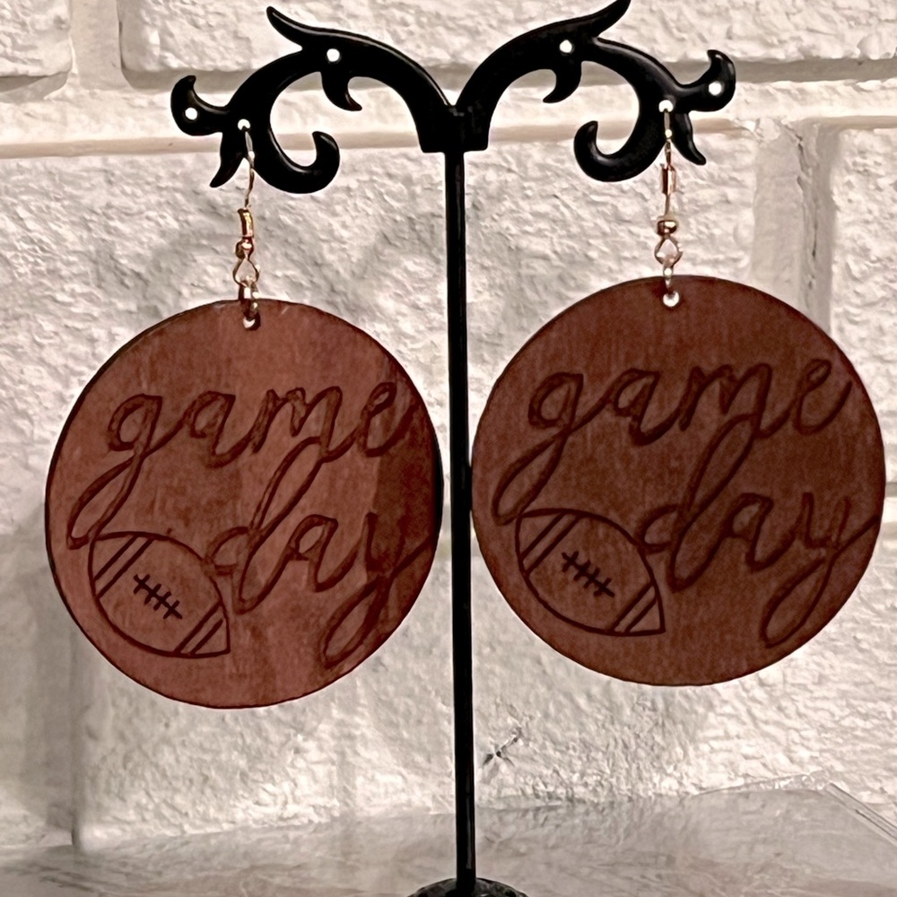 Round “Game Day” Wooden Earrings